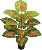 Artificial Caladium Plant with Red and Green Leaves, Red Leaf Artificial Plants Decoration Simulated Bonsai Potted Decor Home Room Party Wedding Office Floor(RedGreen(No Flowerpot), 75cm)