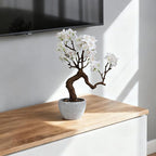 TOARTi Artificial White Cherry Blossom Potted Plant with Stone Pot, 12.2" Tall Fake Flowers Faux Plant Desk Decor, Decorative Plants Indoor Decor for for Home Bedroom Bathroom Office Desk
