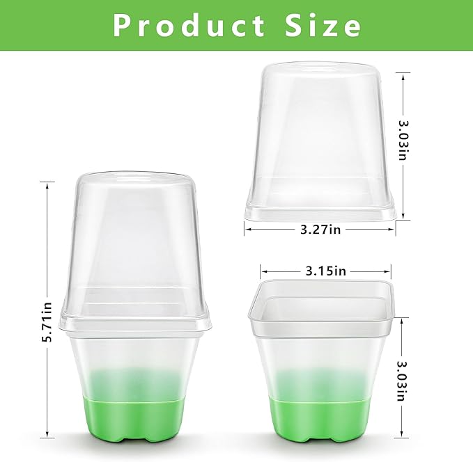 Sckee Clear Nursery Pots for Plants, 30 Packs Plastic Seed Starting Pots with Drainage Holes Plant Nursery Pots Silicone Base (Light Green, 3.1 inch with lids)