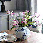 3pcs Artificial Cymbidium Orchid Flowers that Look Real, Faux Pink Orchid Stems with Roots for Vases, Cymbidium Stems for Home Office Farmhouse Indoor Tables Centerpieces Decor (Pink)