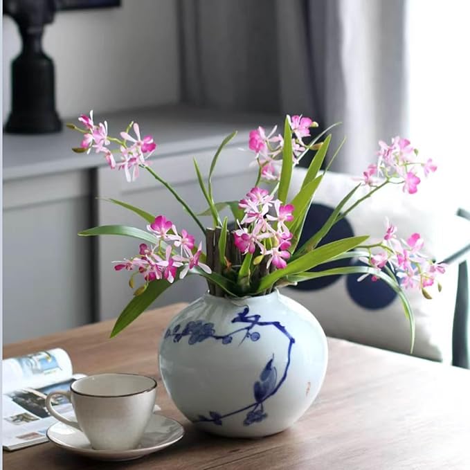 3pcs Artificial Cymbidium Orchid Flowers that Look Real, Faux Pink Orchid Stems with Roots for Vases, Cymbidium Stems for Home Office Farmhouse Indoor Tables Centerpieces Decor (Pink)