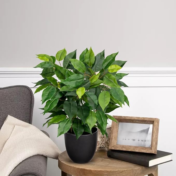 GnFlus Fake Plant 15.7" Artificial Plants Indoor Small Ficus Potted Plants Silk Plants Faux Topiary Plant for Home Bathroom Bedroom Dining Room Kitchen Window Shelf Desk Centerpieces Tabletop Decor