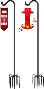 Gtongoko 2 Pack 108 Inch Tall Shepherds Hooks for Outdoor Bird Feeders, Heavy Duty Bird Feeder Pole Stand, Adjustable Hanger for Plant, Lights, Lanterns Wedding Decor with 7 Prongs Base