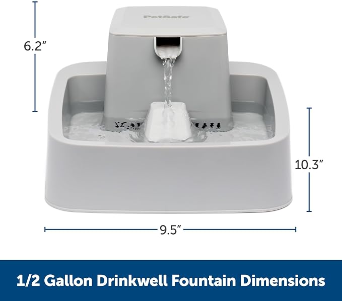 PetSafe Oasys 1/2 Gallon (64 Ounce) Small Pet Fountain - Small Dog and Cat Water Fountain - Dishwasher Safe Filtered Water Dispenser with Flow Control - Easy to Clean - Filters Included