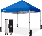 CROWN SHADES 8x8 Pop Up Canopy - Beach Tent with One Push Setup - Easy Outdoor Sun Shade for Events, Parties, Camping - Gazebo with STO-N-Go Cover Bag, Silver Coated Top, Blue