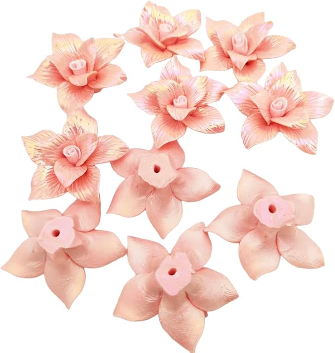 10 PCS 3D Flower Ceramic Tiles,1.6" Handmade Procelain Ceramic Flowers for Artwork,Fish Tank,Vases,Living Room, Dining Table,Office, Home Floral Decor (Double-Flowered Iridescent Light Orange)