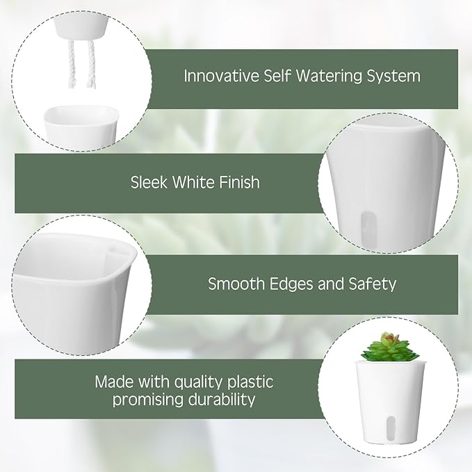 Ziliny 20 Pcs 3 Inch Self Watering Pots Self Watering Planters for Indoor Planters Plastic Garden Flower Pots with Level Indicator Vents for Herbs