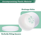 D'vine Dev 12 Inch Plastic Planter Pots for Plant Pot with Drainage Hole and Seamless Saucers, White Color, 74-X-A-3