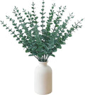 16" Artificial Eucalyptus Stems Potted Plant - Realistic Small Fake Desk Plants for Office Home Decor, Faux Plants in Frosted Ceramic Vase for Indoor Spaces, Wedding Centerpieces Table Decor（20 pcs）