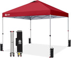 CROWN SHADES 12x12 Pop Up Canopy Outside Canopy, Patented One Push Tent Canopy with Wheeled Carry Bag, Bonus 8 Stakes and 4 Ropes, Red