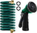 Coil Hose 10FT EVA Coil Garden Hose With 3/4'' Brass Connector Coiled Water Hose Lightweight And No Kink Includes 7 Patterns Spray Nozzle For Outdoors Lawn Watering Car Washing