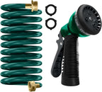 Coil Hose 10FT EVA Coil Garden Hose With 3/4'' Brass Connector Coiled Water Hose Lightweight And No Kink Includes 7 Patterns Spray Nozzle For Outdoors Lawn Watering Car Washing