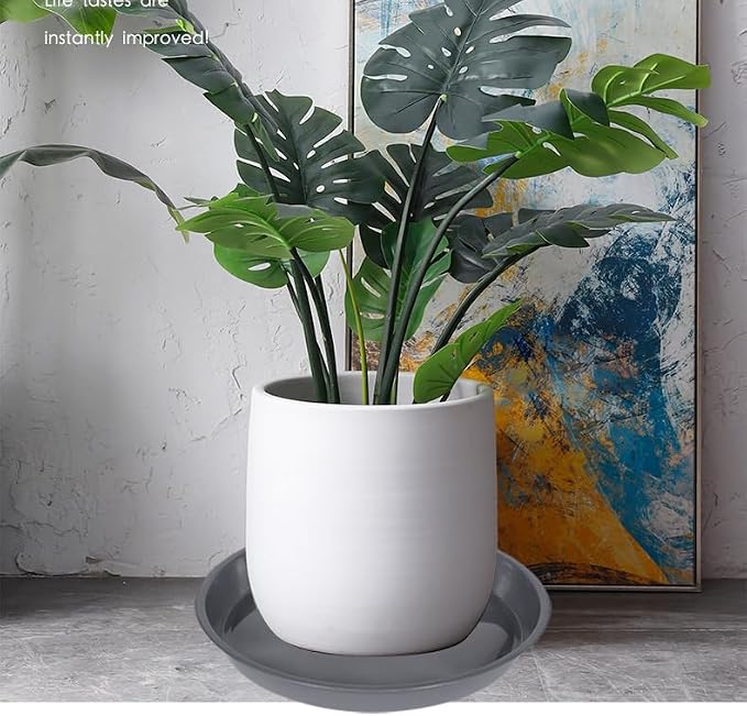 VUWEZ 6 Pack of 18 inch Plant Saucer (16 Inch Base), Plant Saucer 18 Inch Round, Plant Trays for Pots, Plant Drip Tray, Plant Pot Saucers, Pot Saucer 18", Plant Saucers for Indoors (18", Gray)