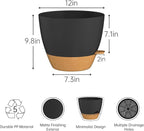 ZMTECH 12Inch 2Pcs Plant Pot Planter for Indoor Plants Self Watering Flower Pots with Drainage Holes and Saucer for Outdoor Plants(Grey with Brown)