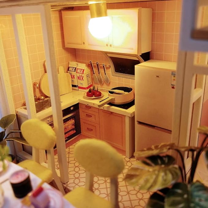 GuDoQi DIY Miniature Dollhouse Kit, Tiny House kit with Furniture and Music, Miniature House Kit 1:24 Scale, Great Handmade Gift for Birthday Christmas Day, Sweet Time House