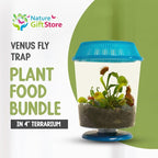 Venus Fly Trap Live Plant with 4.5" Blue Terrarium + Carnivorous Plants Food Bundle with Feeding Tweezers - Carnivorous Plant Soil and Live Venus Flytrap