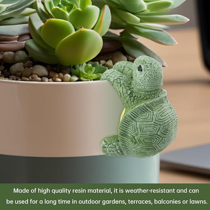 Turtle Flower Pot Hugger Decoration, Green Resin Hanging Planter Ornament, About 2.75 in Tall, for Pot Edge Terrarium Shelf and Patio Decor, 1 Pack