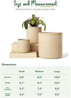 LE TAUCI Ceramic Pots for Plants, 10/8/6 Inch Indoor Planters with Draiange Hole, Silicone Plug & Mesh Pad, Modern Minimalist Pots for Home Office, Set of 3, Glossy, Sand Beige
