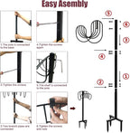 Artigarden Freestanding Garden Hose Holder Hanger, Outdoor Heavy Duty Metal Water Hose Storage Holders Stand Organizer Rack Detachable Stake, Holds 150 Ft of Hoses for Outside Lawn Yard, Black