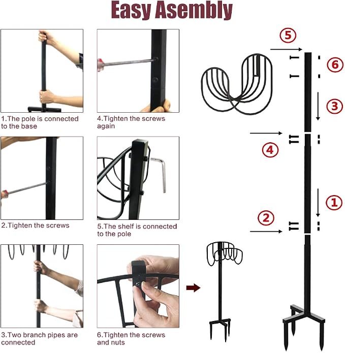 Artigarden Freestanding Garden Hose Holder Hanger, Outdoor Heavy Duty Metal Water Hose Storage Holders Stand Organizer Rack Detachable Stake, Holds 150 Ft of Hoses for Outside Lawn Yard, Black
