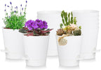 12 Pack 4 Inch Self Watering Plant Pots with Drainage and Saucers，Plastic Flower Pots for Indoor and Outdoor Plants, Nursery Planters for Houseplants and Herbs White, 4 inch 12pcs