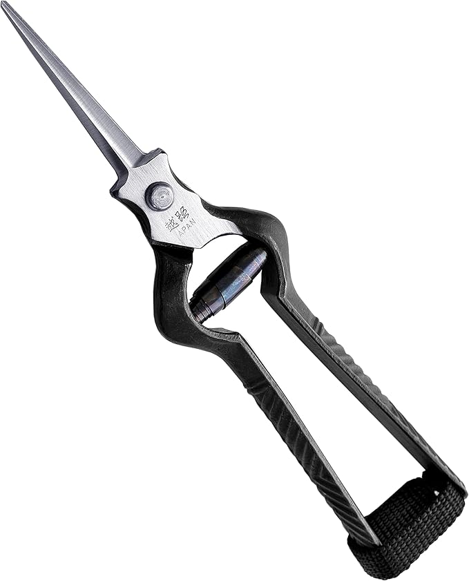 Professional Bonsai Trimming Scissors 7" [Extra Pointed Tips] Made in JAPAN, Plant Trimming Shears, Hand Forged Japanese Carbon Steel Blade, Spring Loaded Handle, Black