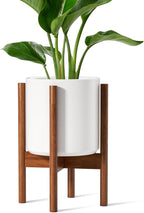 LE TAUCI 12 Inch Planter with Acacia Wood Stand, Large Ceramic Indoor Plant Pot with Drainage Hole & Plug, Mid Century Modern Plant Holder for Fiddle Leaf Fig, Monstera, Snake Plant, White