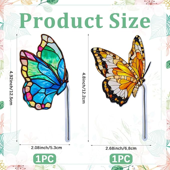 CRASPIRE 2 Styles Butterfly Plant Decoration Flower Pot Suncatcher Acrylic Garden Stake Hanger Decor Blue Yellow Butterflies Catcher Hugger for Art Indoor Outdoor Patio Pots Yard Farmhouse
