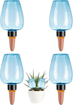 4 Pcs Plant Watering Globes Self Watering Planter Insert Plants Top Fill Water Device Plastic Water Bulbs Slow Release Terracotta for Plants, Blue