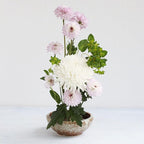 Wazakura Minoyaki Series Small Round Glazed Ikebana Flower Vase Made in Japan, Handpainted Floral Arrangement Pottery Supplies (White Stripe and Terracotta)