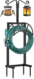 TomCare Garden Hose Holder 4 Spikes Garden Hose Reel Hose Stand Upgraded Water Hose Storage with Tool Hooks Garden Hose Hanger Organizer Holds 160ft Hoses for Outside Yard Lawn, Black