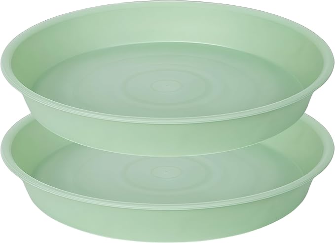 2 Pack of 10 inch Plant Saucer Gray, Heavy Duty Plastic Plant Saucer 10 inch Round, Durable Plant Tray for Pots, Plant Saucers for Indoors, Plant Trays for Planter 9"/10" (10", Light Green)