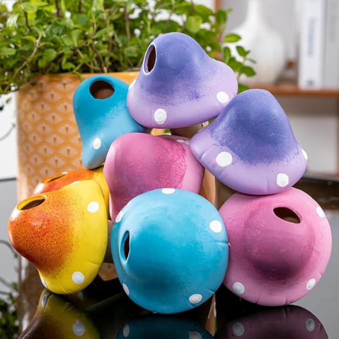 Terracotta Self Watering Spikes, 4 Pack Mushroom Self Watering Planter Insert, Vacation Plant Slow Release Watering Devices for Indoor Outdoor Plants