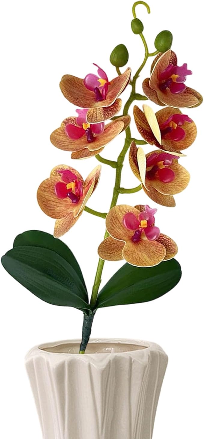 Fake Flowers, Elegant Realistic Design, PP, Orchid Decor Vase, Silk Bloom Arrangement, Long-Lasting, for Home, Bedroom, Bathroom, Living Room, Office