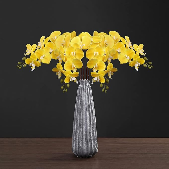 36" Faux Orchid Real Touch Signal Stem Phalaenopsis Orchid Spray with 9 Large Flowers for Home Arrangement, Artificial Flowers for Home Decor, Office House Decoration-Yellow Phalaenopsis 2 Pcs