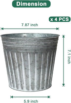 vensovo 8 Inches Silver Metal Rustic Plant Pots - 4 Pcs Large Galvanized Planters with Drain Hole and Rubber Plug, Rustproof Tin Bucket Flowerpot for Indoor Plants Farmhouse Vintage Style for Decor