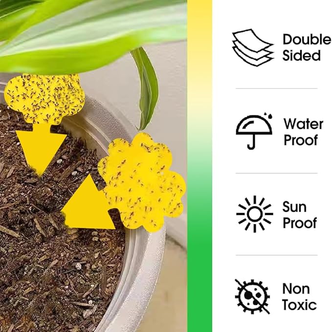 58 Pack Flying Insect Traps for Plants – Yellow Sticky Traps for Fungus Gnats, Flies & Flying Bugs, Indoor Outdoor Flying Bug Catcher for Pots, Garden & Kitchen, Non-Toxic, Odorless, Kid & Pet Safe