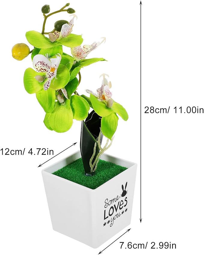 FOMIYES Artificial Moth Orchid Bonsai Plant, Desktop Faux Potted Flower with Green Plastic Leaves, Tabletop Simulated Orchid Decor for Home Office Living Room
