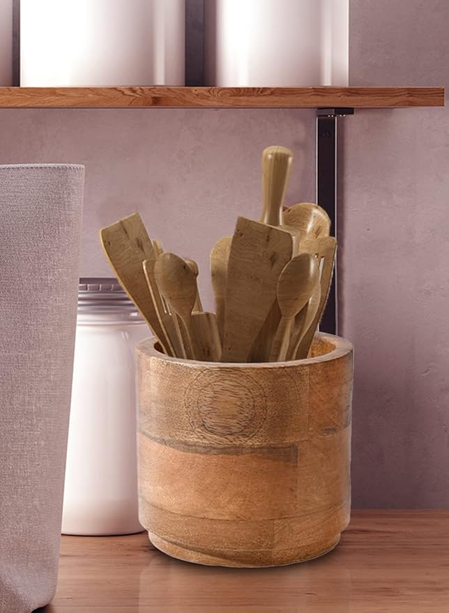 Serene Spaces Living Set of 12 Small Mango Wood Cachepot, Natural Wooden Pot for Faux Flowers & Plants, Potted Indoor Plants, Home, Office, Restaurant Decor, Measures 4.75" Diameter & 4.5" Tall