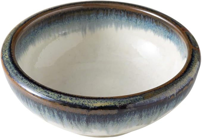 Wazakura Minoyaki Series Small Round Glazed Ikebana Flower Vase Made in Japan, Handpainted Floral Arrangement Pottery Supplies - White and Blue
