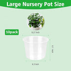 8 Inch Large Clear Nursery Pots with Drainage, 10 Pack Plastic Pots for Plants, Ideal Seedling Pots and Plant Pots for Vegetables, Orchids, Aloe, Indoor Outdoor Use (8 inch-10 Pack)