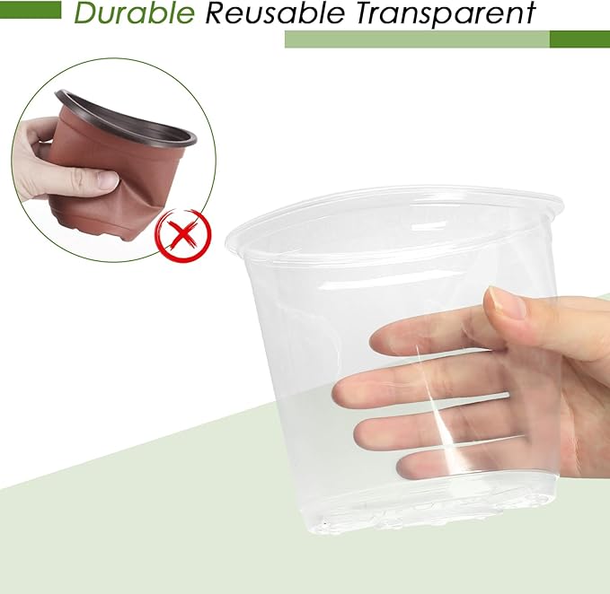 6 Inch Clear Nursery Pots for Plants with Sacuers 15 Pack, Plastic Flower Pots with Drainage Holes, Variety Pack Seedlings Garden Pot for Indoor Outdoor (6 inch)