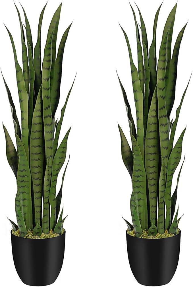 3ft Artificial Snake Plant – 36in Faux Sansevieria Plants, Fake Floor Plant for Indoor Outdoor