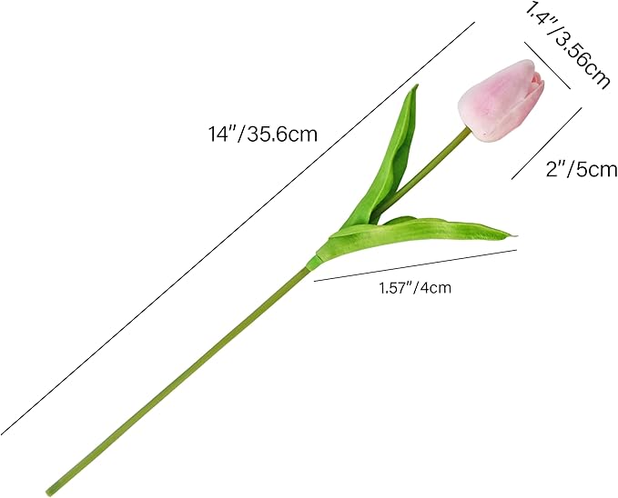 Mandy's Peach Artificial Tulips Flowers Centerpiece, 13.5" Lifelike PU Fake Floral Stems 20pcs for Kitchen Island & Dining Table, Spring Decor for Easter