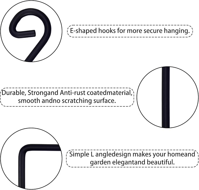 2 Pack Plant Hanger Wall Hook, Heavy Duty Metal Plant Hangers Outdoor Holds Up to 40 lb, Hooks for Hanging for Hanging Plants Indoor Outdoor Patio Garden （6IN Black）