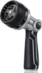 RAINPOINT Full-Metal Garden Hose Nozzle, Heavy Duty Water Hose Nozzle Sprayer With 10 Adjustable Patterns & High Flow,Thumb Control For Flow Adjustment, Ideal For Watering, Washing, Cleaning,Black