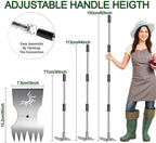 Weed Puller Tool with Long Handle, 60inch Manual Weed Puller Tool,2 in 1 Hand Weed Rake,Heavy Duty Garden Hoe,Uprooting Weeder Remover for Garden (Chrome(Stainless Steel), 60" Long Handle)