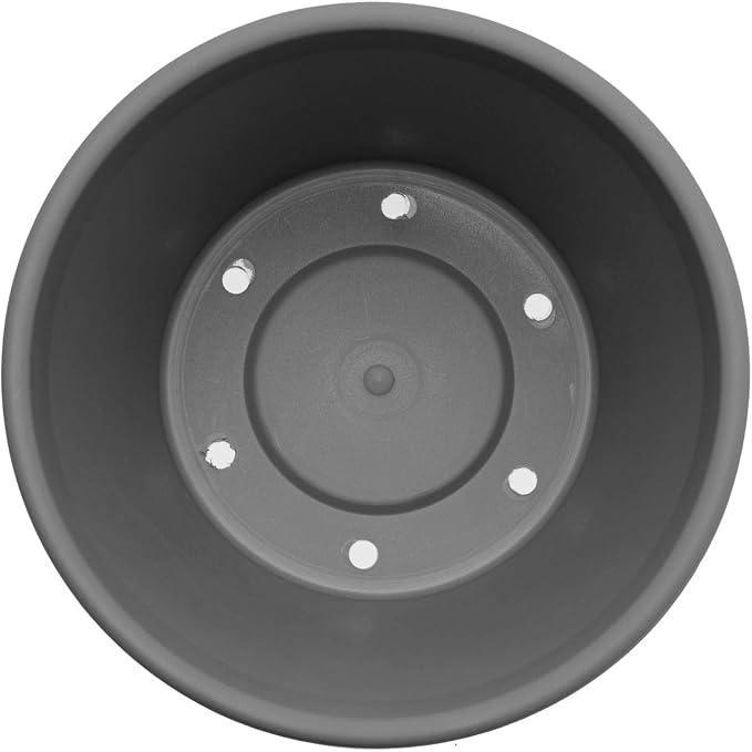 Bloem Terra 8" Diameter Round Charcoal Resin Planter Pot with Drainage Holes for Indoor and Outdoor Gardening