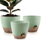 QRRICA Self-Watering Plant Pots with Water Level Indicator, Drainage Holes & Saucers – 12/10/9 Inch Large Plastic Planter Set for Indoor & Outdoor Plants (Green)