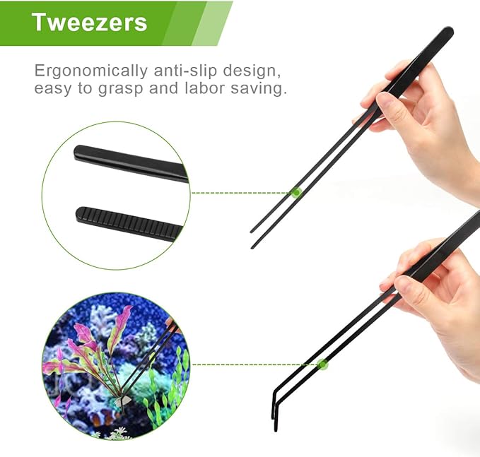 Catcan Quarium Aquascape Tools Kits, 4 in 1 Anti-Rust Aquatic Plant Aquascaping Tool Stainless Steel Black Tweezers Scissors Spatula for Aquarium Tank Clean Fish Tank Aquascape Tools Sets (black)
